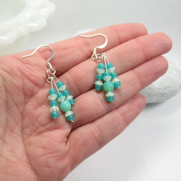 Triple dangle Uranium Glass bead earrings - Picture 2 of 11